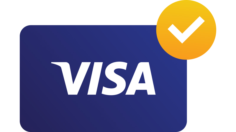 Illustration: Visa card with checkmark.